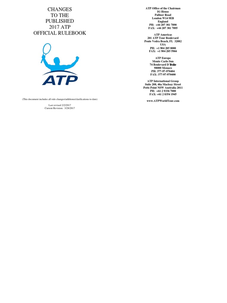2017 ATP Rulebook Updates | PDF | Sports | Government