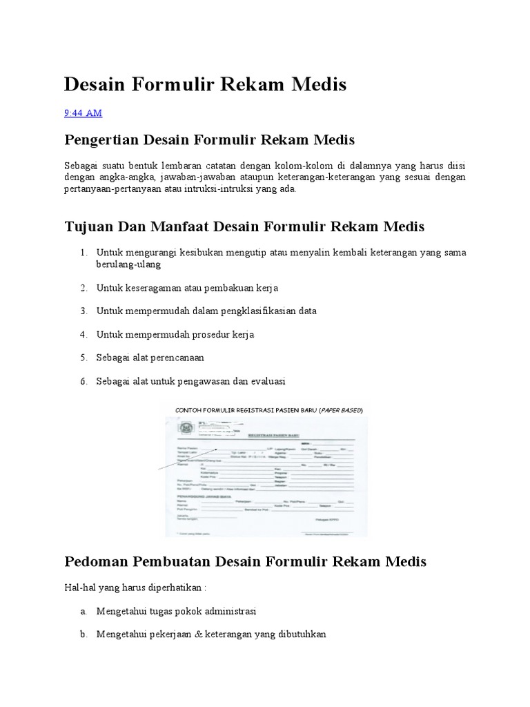 Pengertian Desain Formulir Rekam Medis