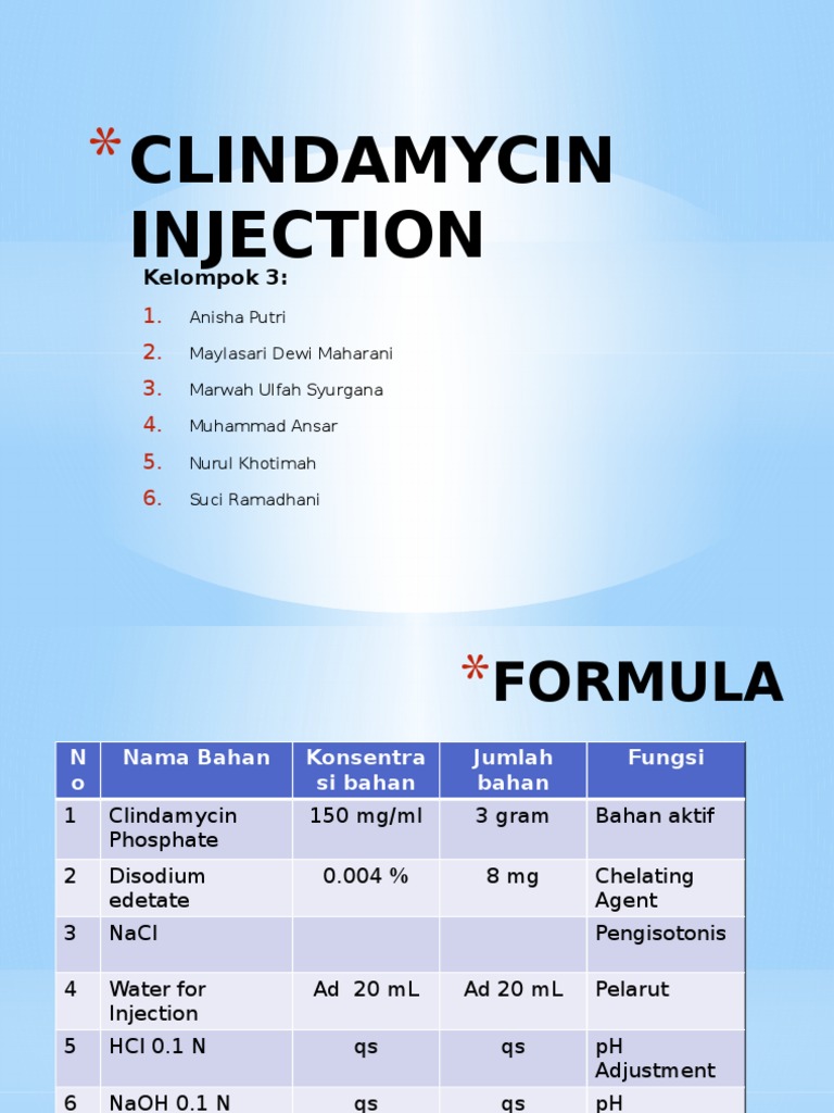 Formula dan Dosis Clindamycin Injeksi | PDF