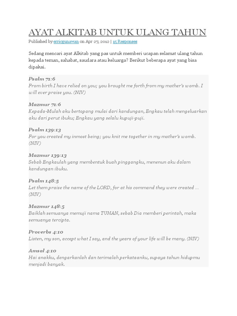 Ayat Alkitab Untuk Ulang Tahun