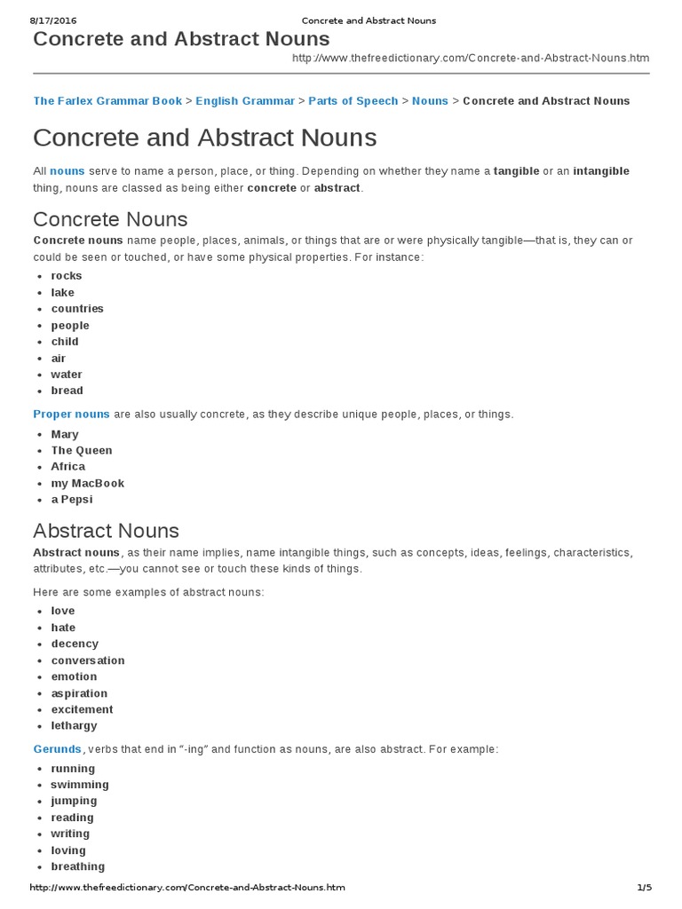 Concrete and Abstract Nouns | Noun | Grammatical Number