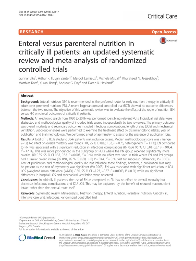 Enteral Versus Parenteral Nutrition in Critically Ill Patients - An ...