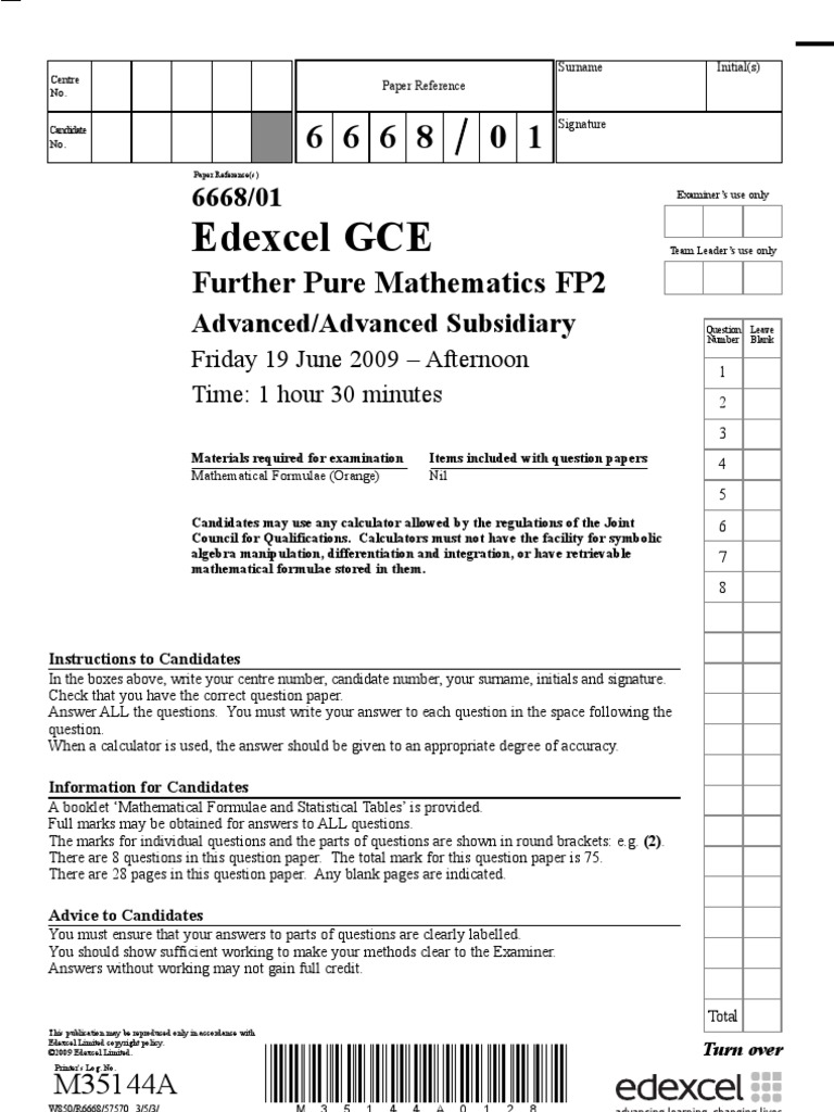 FP2 - June 2009 Paper | PDF