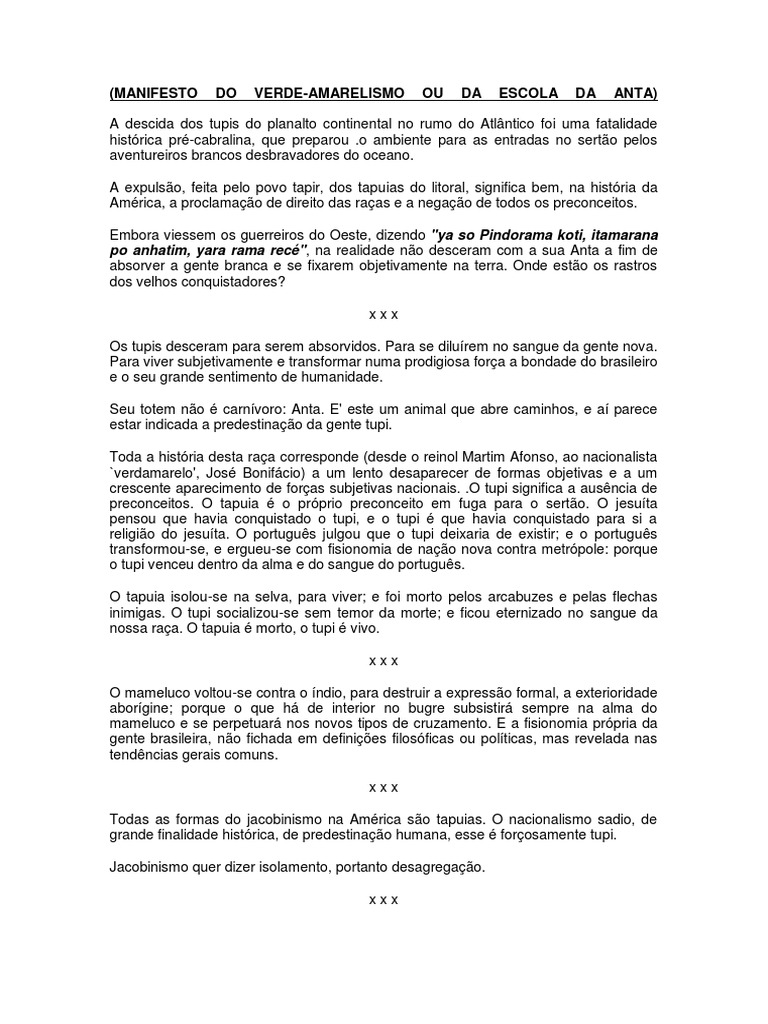 Manifesto do Verde-Amarelismo | PDF | Brasil | Nacionalismo