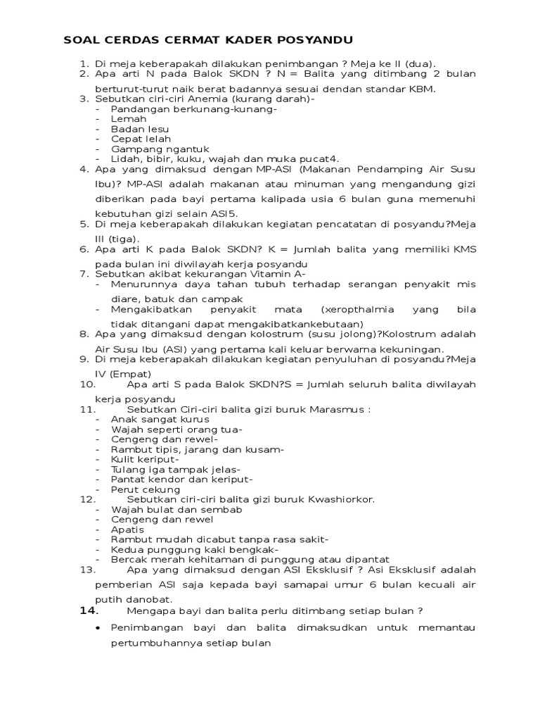 Soal Pilihan Ganda Tentang Posyandu