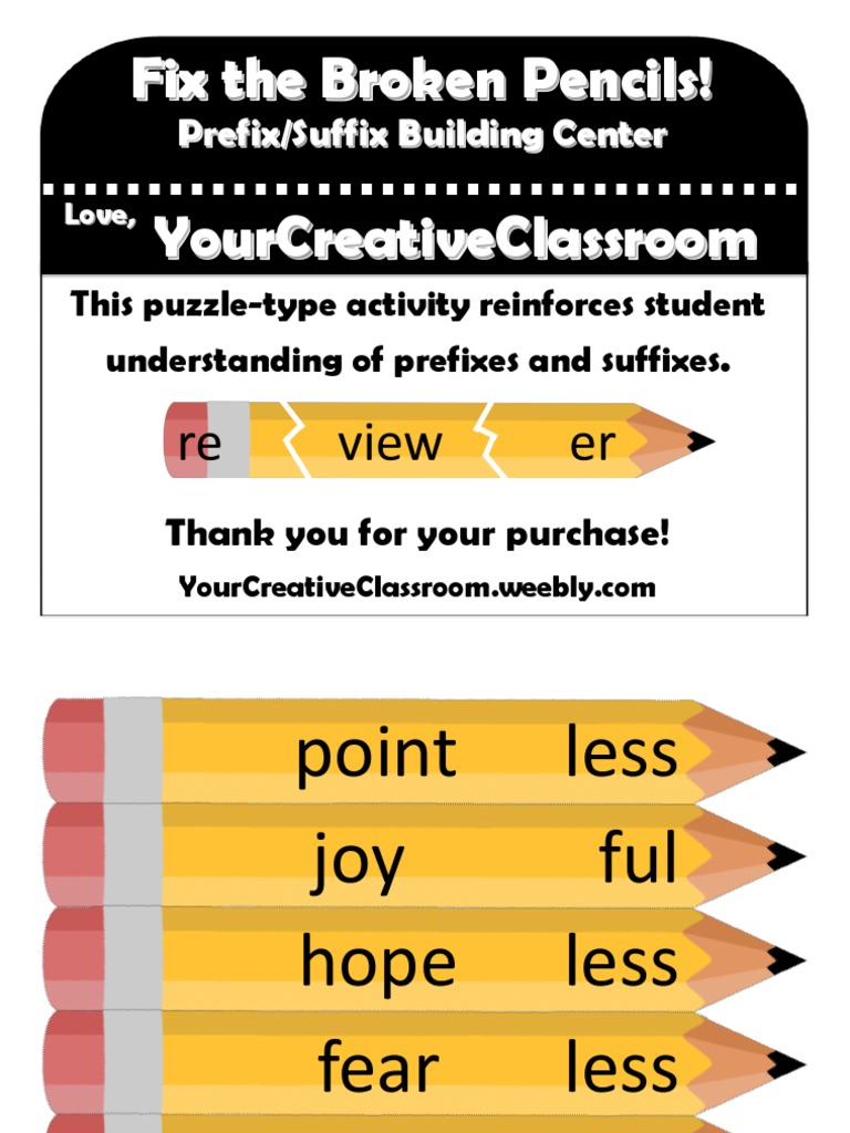 Pencil Prefix and Suffix Center | PDF | Career & Growth | Language Arts ...