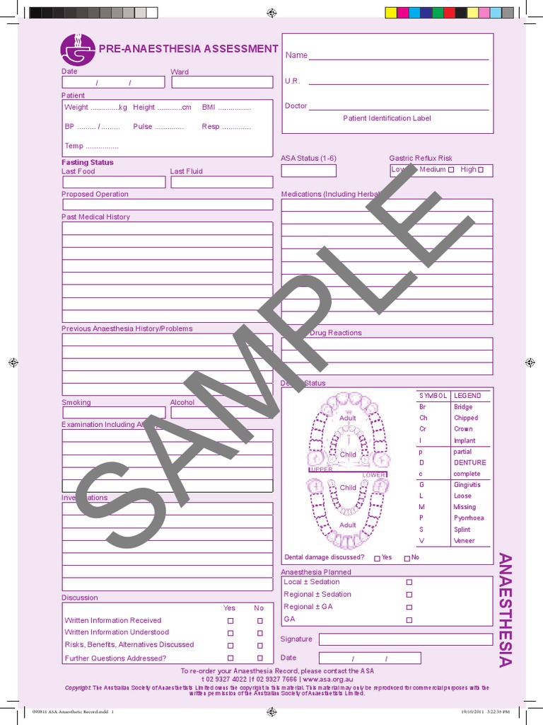 Web Version ASA Anaesthesia Record | PDF | Anesthesiologist | Anesthesia