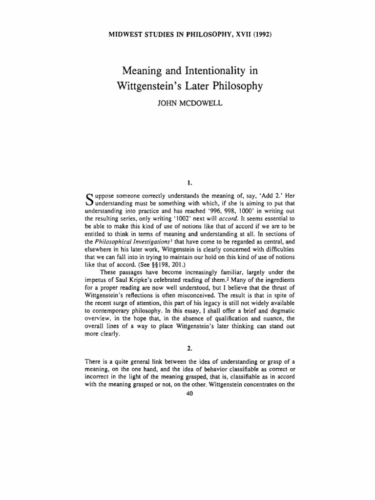 Meaning and Intentionality in Wittgenstein's Later Philosophy | PDF ...