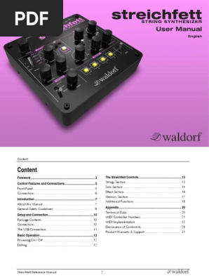 Waldorf - Streichfett User Manual (EN) | PDF | Synthesizer | Usb