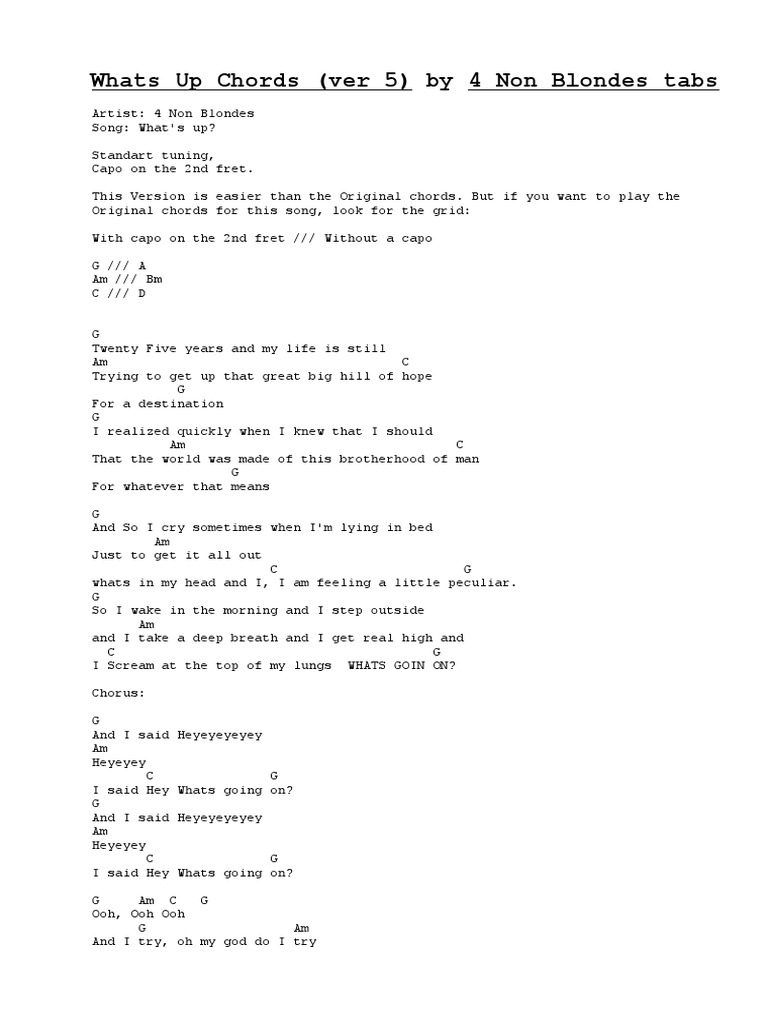 4 Non BlondesWhats Up Chords PDF Songs Entertainment (General)