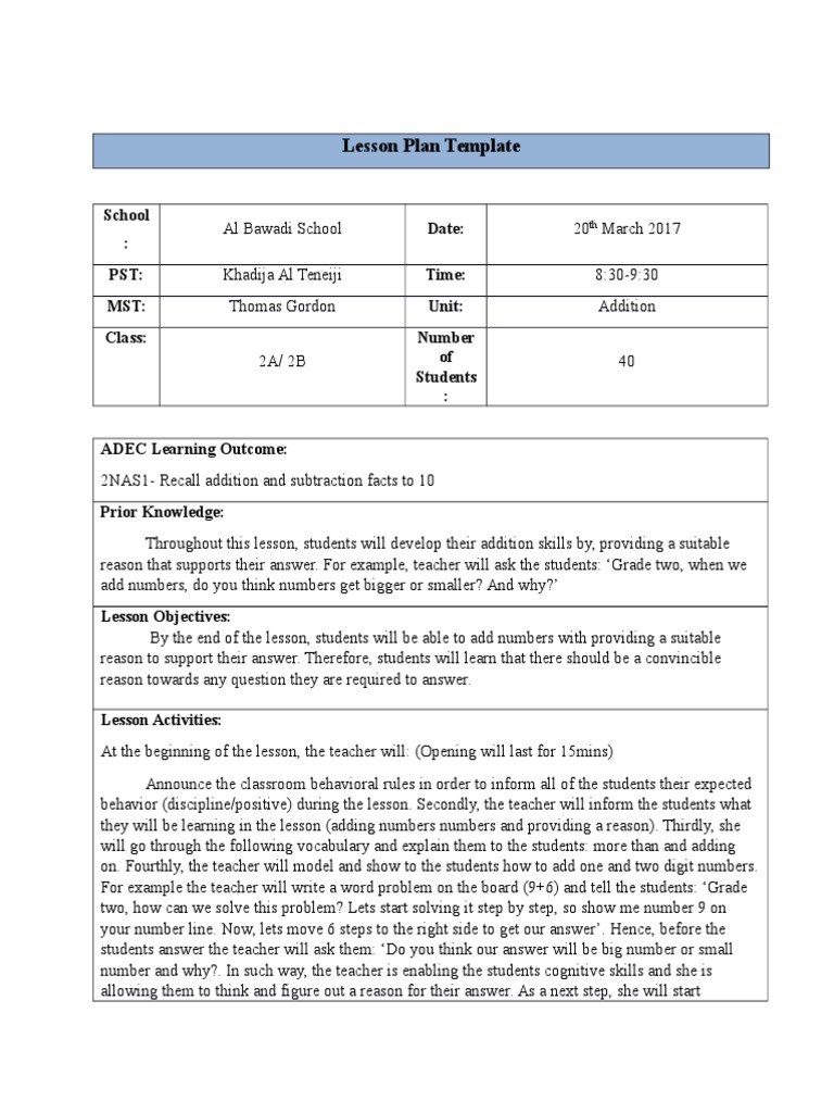 Addition Lesson Plan for Grade 2 | PDF | Lesson Plan | Pedagogy