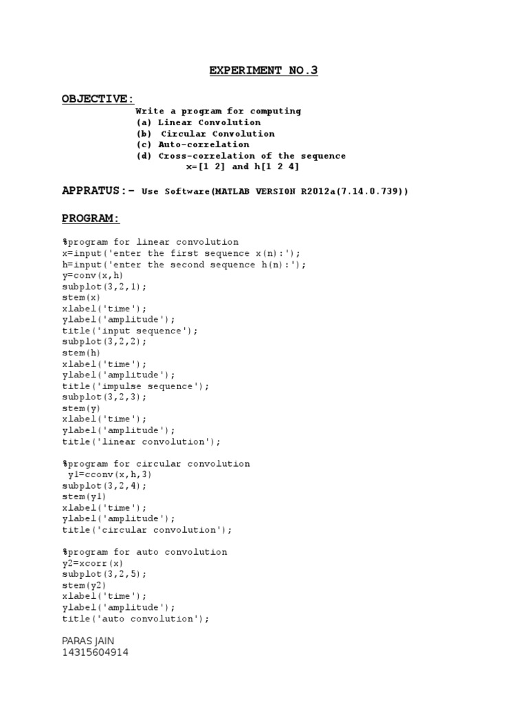 MATLAB Convolution and Correlation Program | PDF | Teaching Methods ...