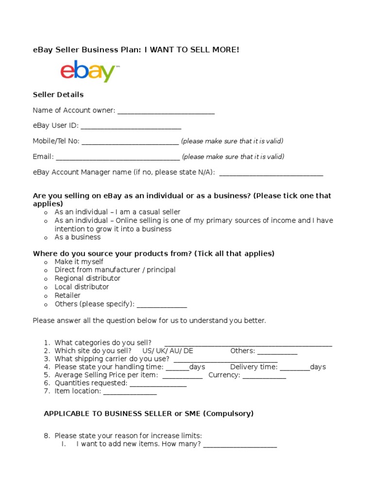 ebay selling business plan