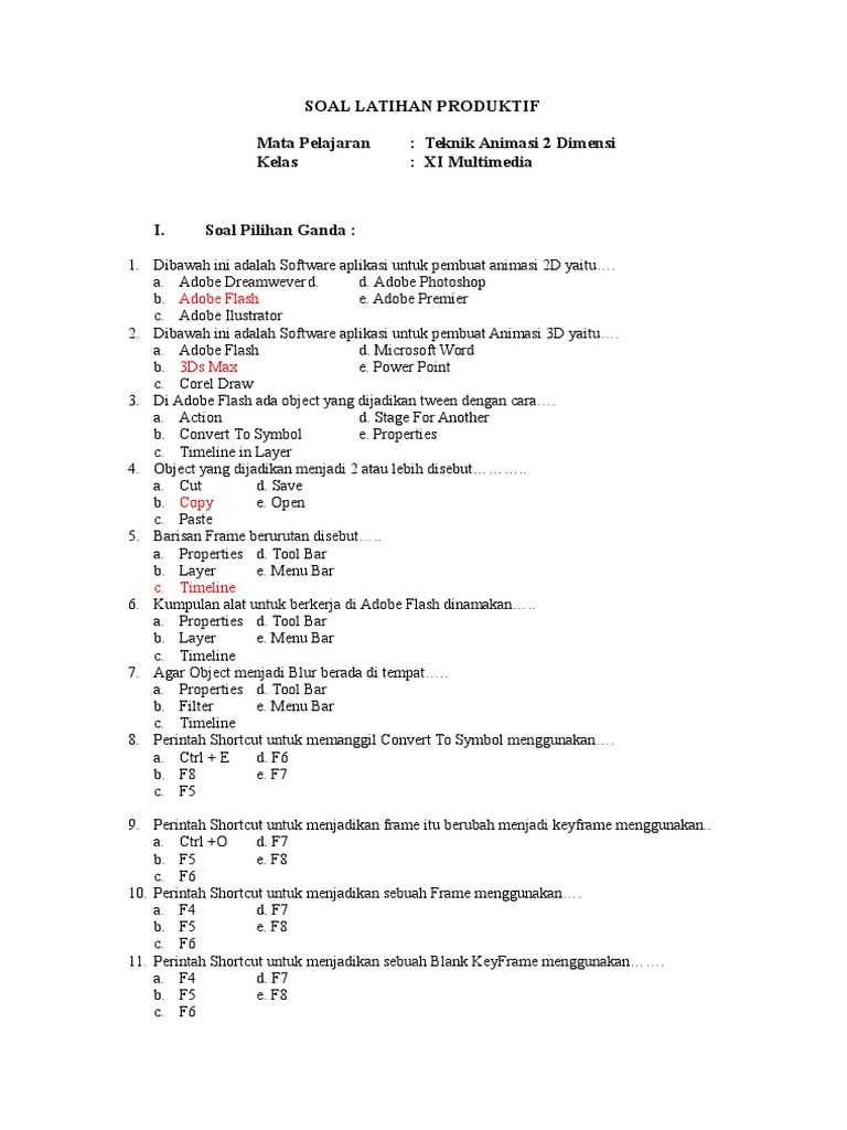 Soal Latihan Teknik Animasi 2D | PDF