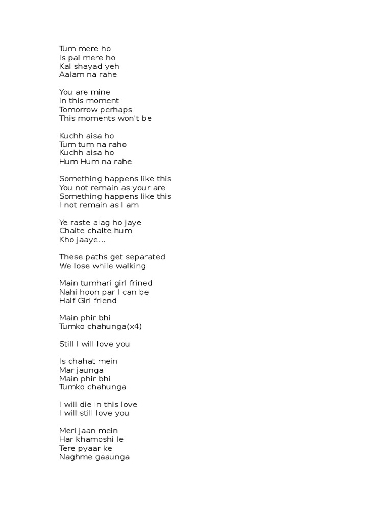 Phir Bhi Tumko Chahunga English Translation