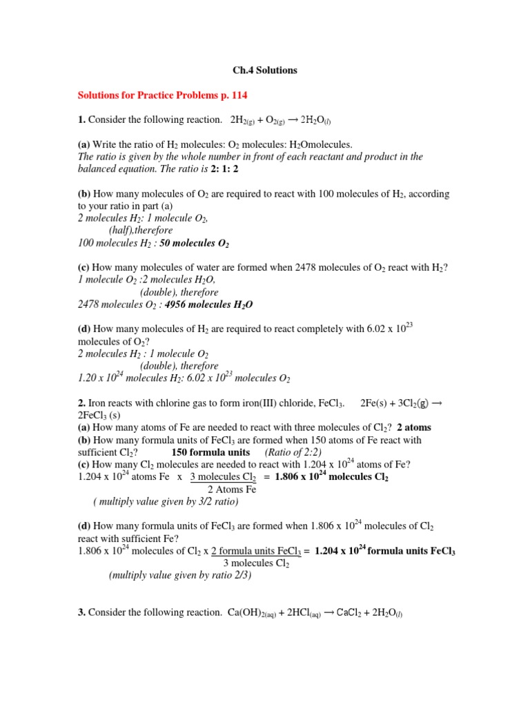 Answers Ch4 | PDF | Mole (Unit) | Hydrogen Peroxide