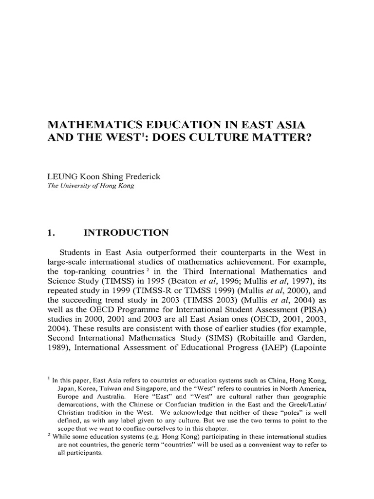 East vs. West: Math Education Insights | PDF | Programme For ...