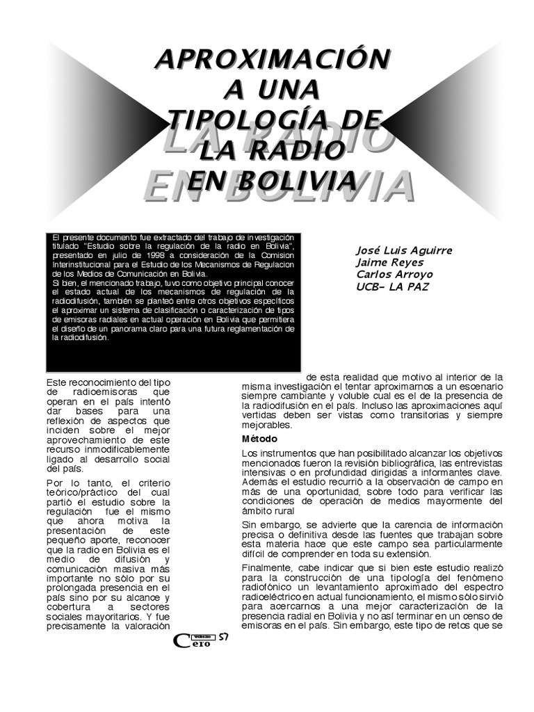 Aproximación A Una Tipología de Radio en Bolivia PDF Bolivia Radio