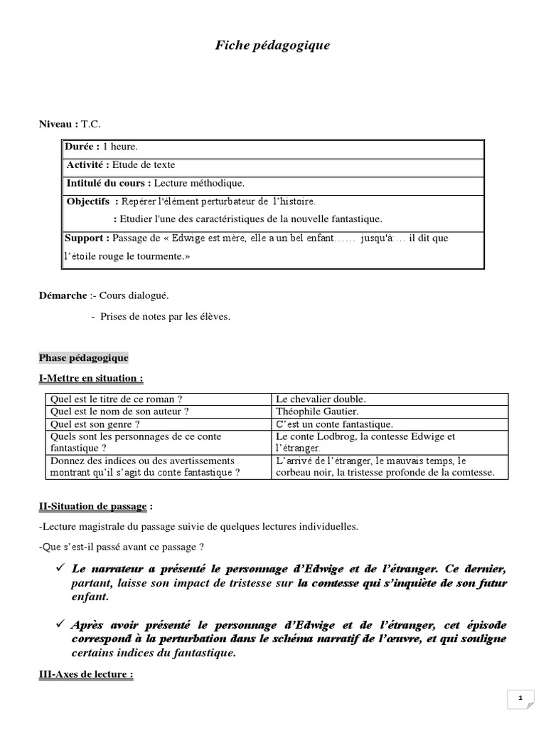 Fiche De Lecture Le Chevalier Double | Pdf