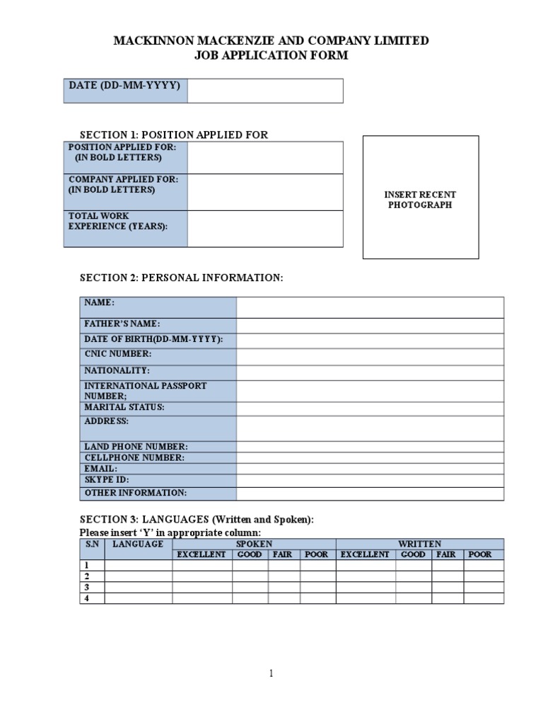 Application Form Mackinnon Mackenzie PDF Business