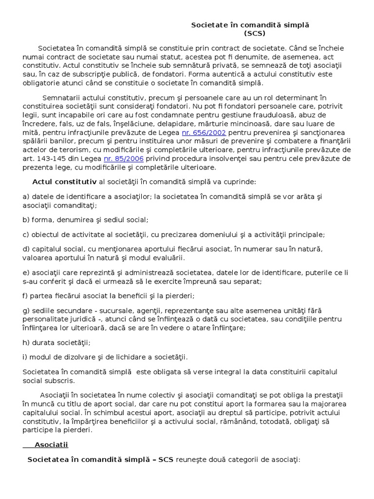 Societate In Comandită Simplă