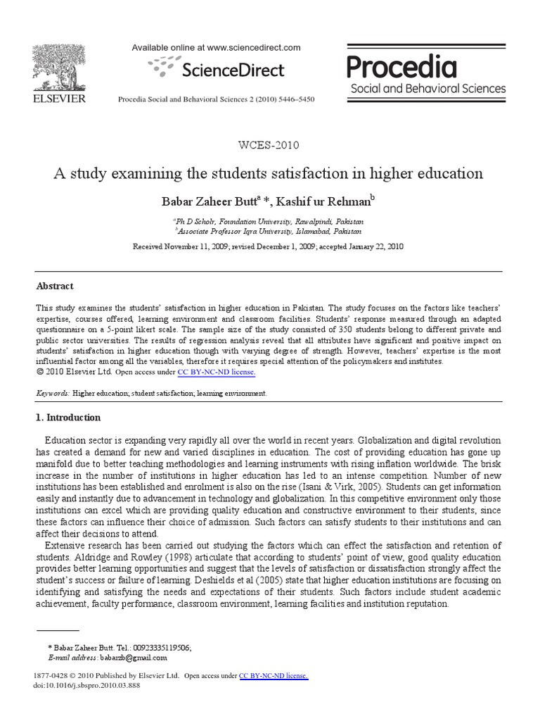 A Study Examining The Students Satisfaction in Higher Education | PDF ...