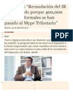 Luis Arias: 400,000 empresas formales pasaron a Mype Tributario cayendo recaudación IR