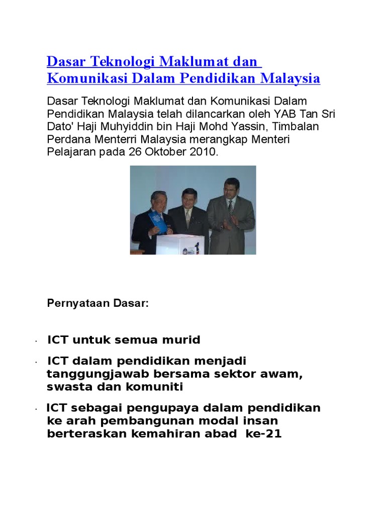 Dasar Teknologi Maklumat Dan Komunikasi Dalam Pendidikan Malaysia | PDF