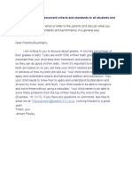 Write An Email or Letter To The Parents and Discuss What You Base Your Tests On (Standards and Benchmarks) in A General Way