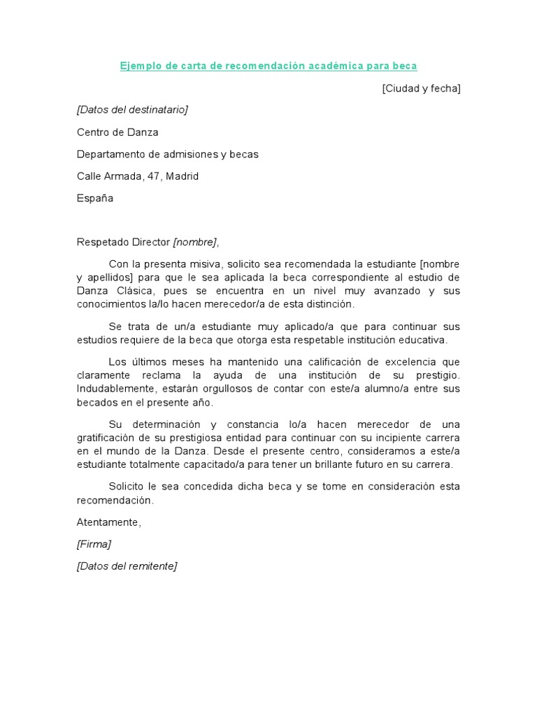 Ejemplo de Carta de Recomendación Académica para Beca | PDF