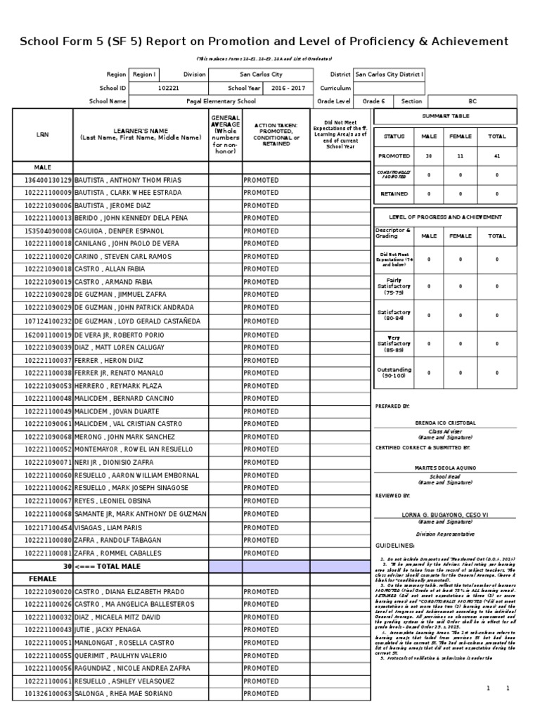 SF 5 Promotion Report for Pagal School | PDF