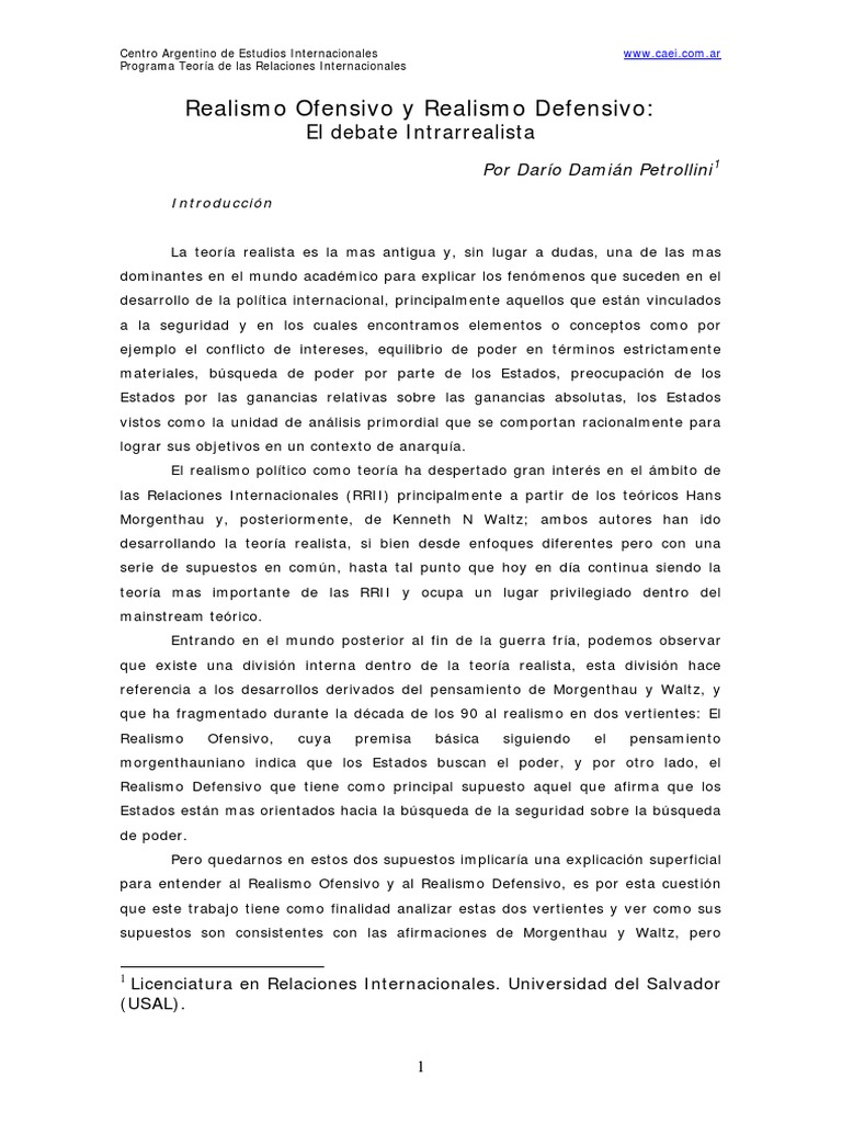 Realismo Ofensivo y Defensivo PDF | PDF | Realismo filosófico ...
