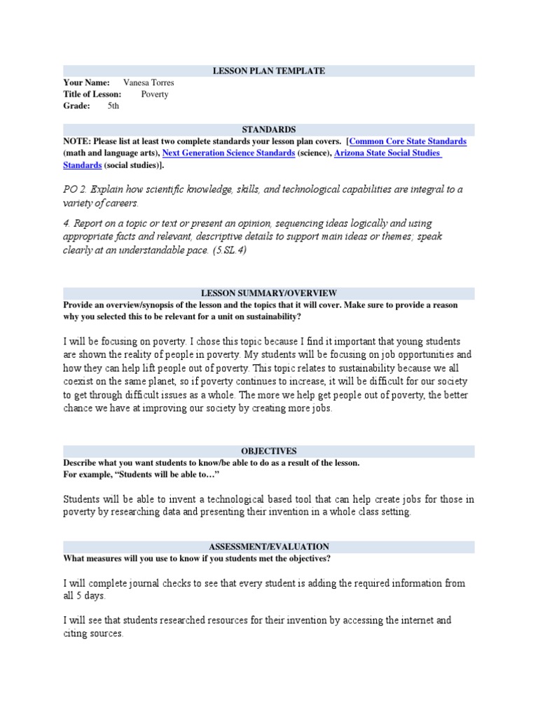 scn lesson plan rough draft template 1 | Lesson Plan | Poverty