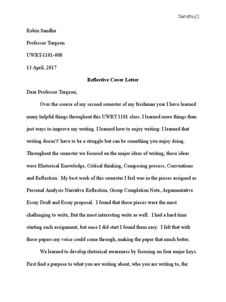 Reflective Cover Letter Essays Rhetoric