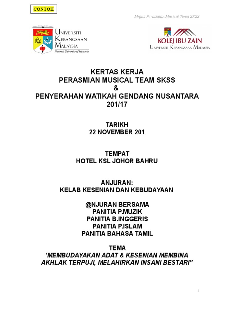 Contoh Kertas Kerja Musical Team  PDF