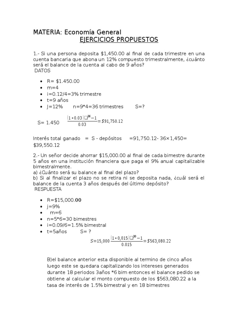 Ejercicios de Ahorro y Capitalización | PDF | Bancario | Servicios ...