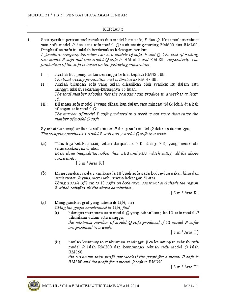 Modul 21 Pengaturcaraan Linear | PDF