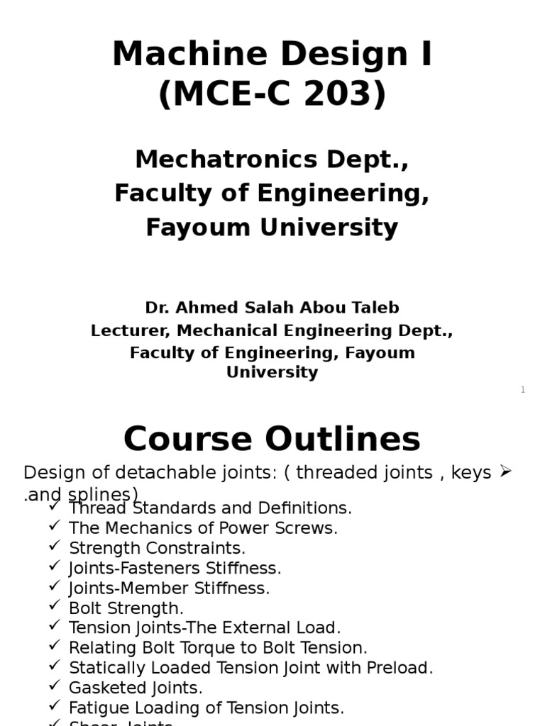 05) Machine Design I | PDF | Screw | Mechanical Engineering