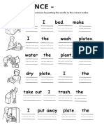 Sentence - Housework: My I Bed. Make I The Wash Plates. Water The Plant. I