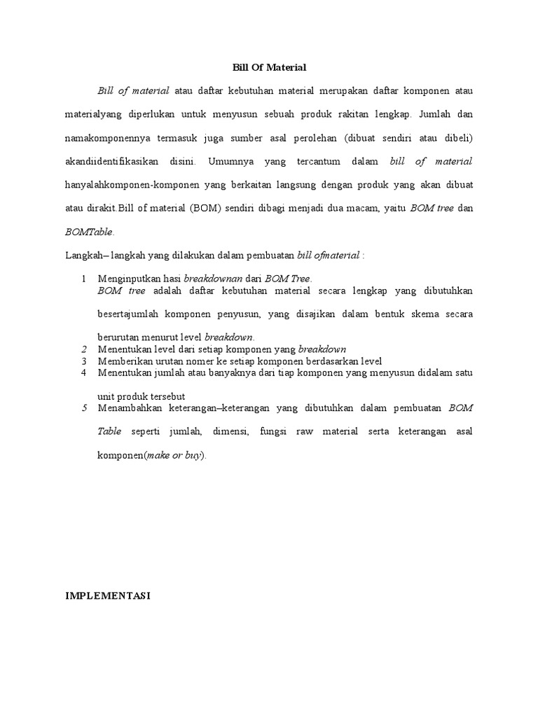 Bill of Material | PDF