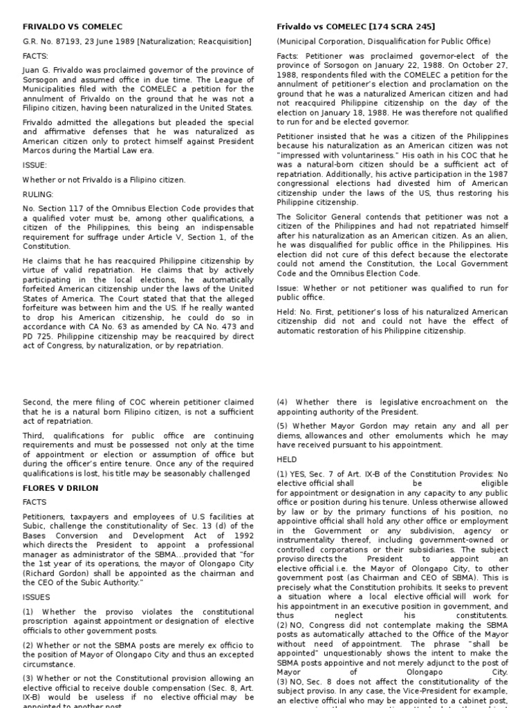 Frivaldo vs comelec frivaldo vs comelec 174 scra 245 pdf