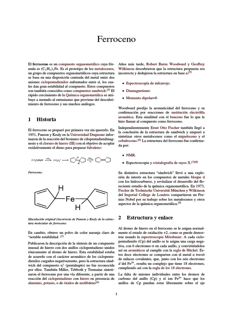 Estructura y propiedades del ferroceno | PDF | Elementos químicos ...