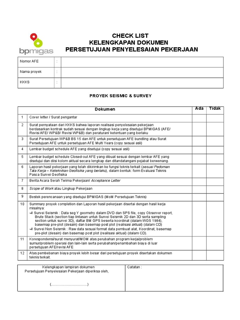 Checklist Dokumen Persetujuan Pekerjaan | PDF | Pengelolaan Keuangan ...