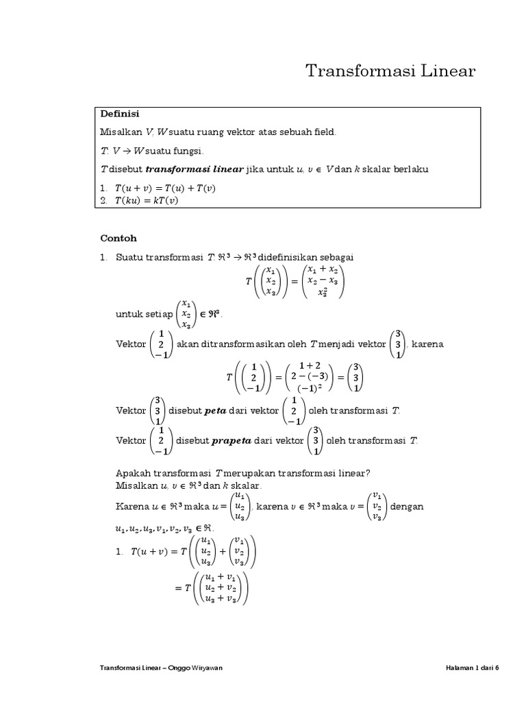 Transformasi Linear: Definisi & Contoh | PDF