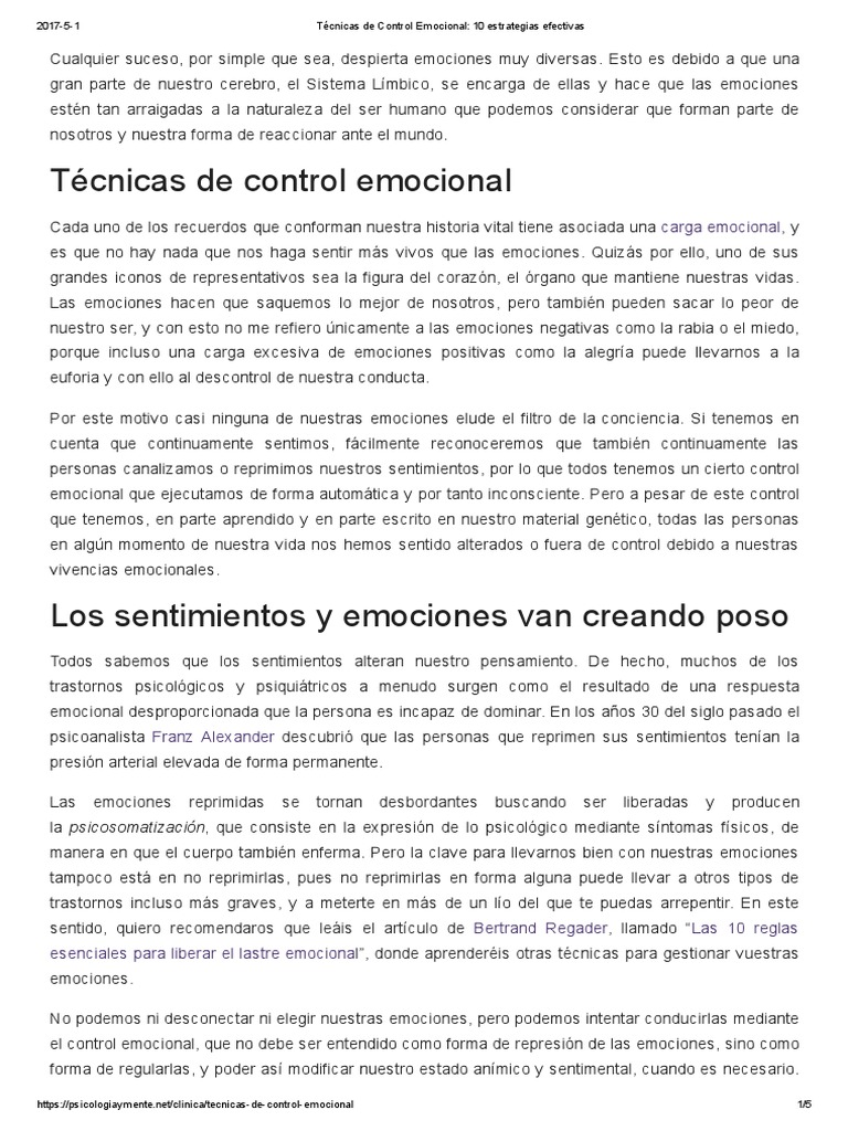 10 Estrategias de Control Emocional | PDF | Respiración | Las emociones