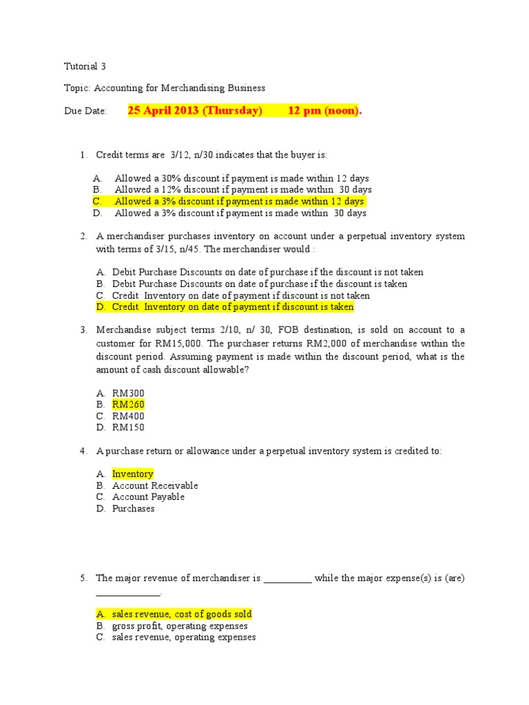 Accounting for Merchandising Credit Terms | PDF | Debits And Credits ...