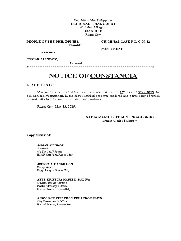 Notice of Constancia - C 07 12 | PDF