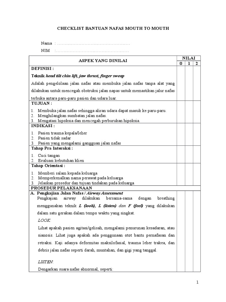 Checklist Head Tilt Chin Lift, Jaw Thrust