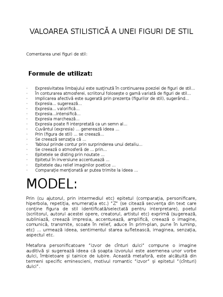 Valoarea Stilistica A Unei Figuri De Stil Pdf