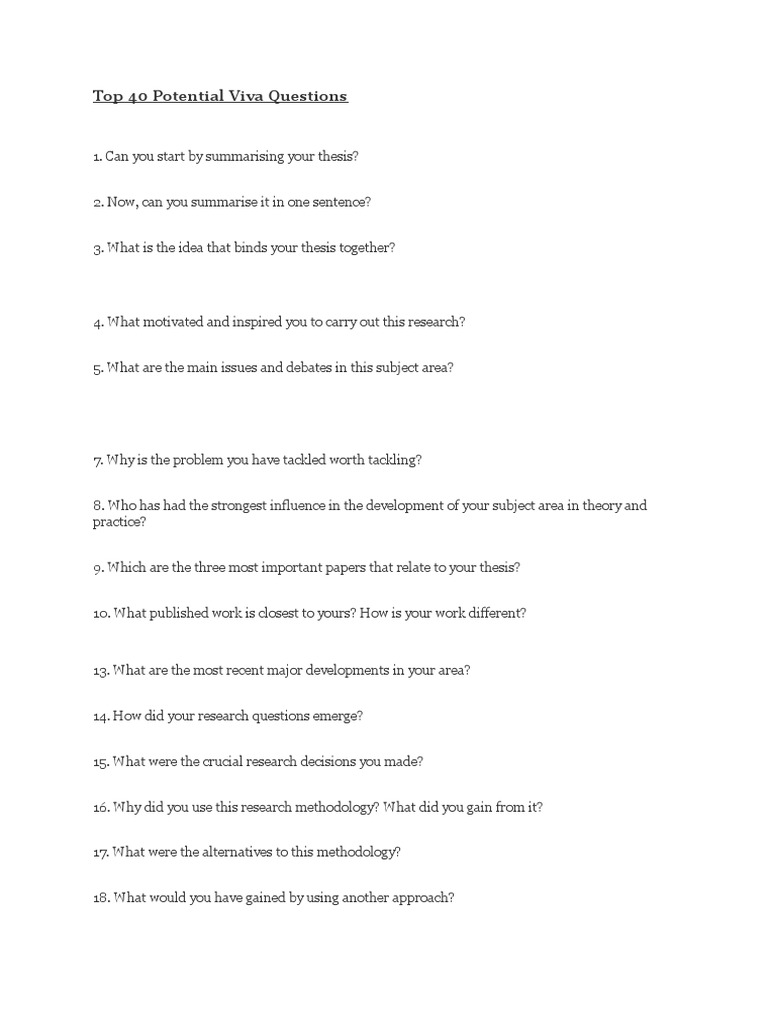 Top 40 Common Viva Questions | PDF | Thesis | Science